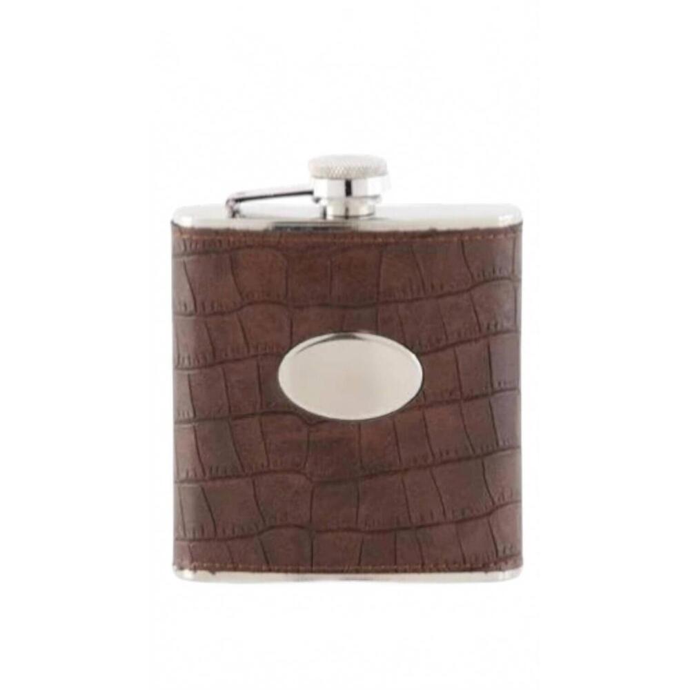 NEW K&K INTERIORS leather flasks in darkk cognac croc